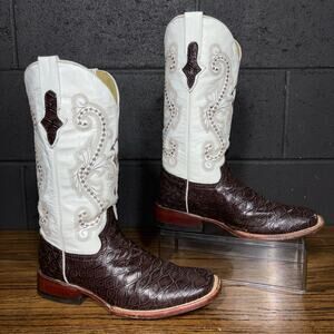 Ferrini Western Boots Brown White Embossed Leather Women’s 9